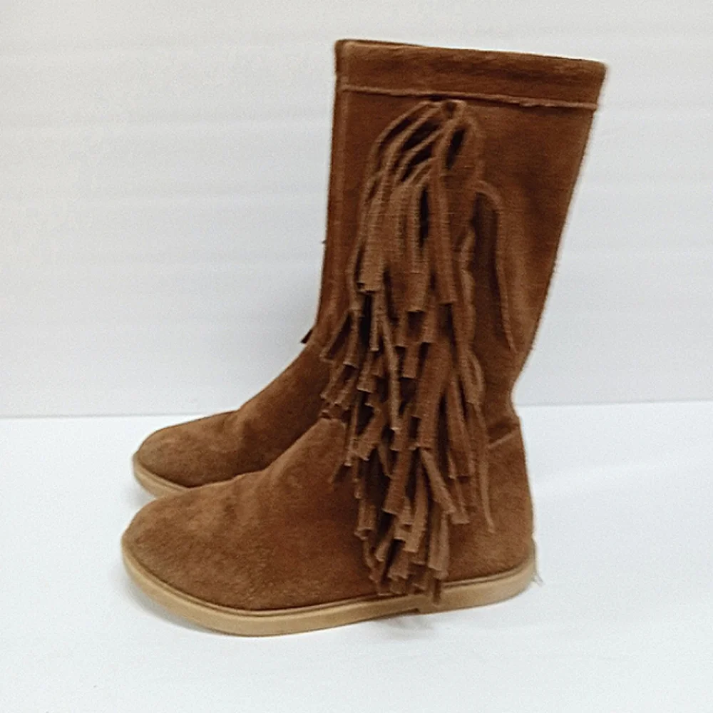 Real Brown Suede Nordstrom Girl's Fringe High Zip Boots Size 10